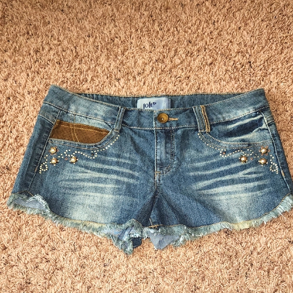 Jolt - Juniors- Embellished Blue Denim Shorts - Size 13